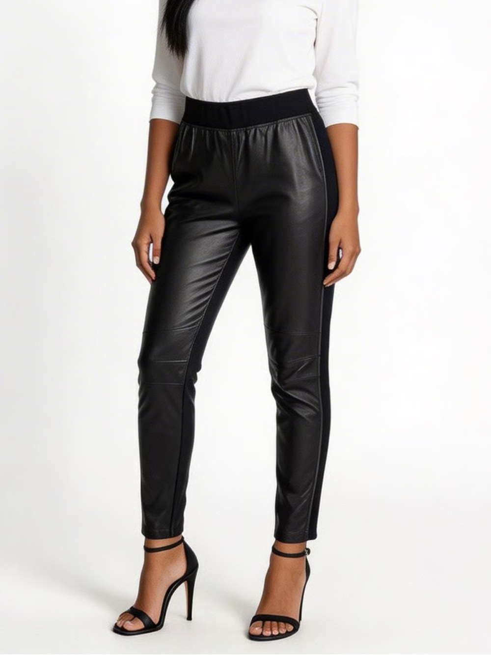 LAFAYETTE 148 NY | Black Faux Leather Front Jogger Skinny Pants Sz M